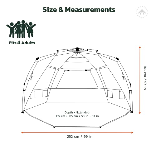 Easthills Outdoors Instant Shader Enhanced Deluxe XL Beach Tent Easy Set Up 4-6 Person Popup Sun Shelter 99" Wide for Fami...