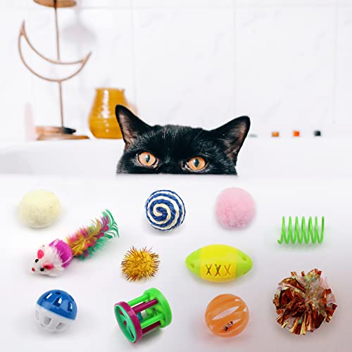 Cat Toys Kitten Toys Assortments, 32 Packs Cat Toys Variety Pack for Kitty, Cat Balls with Bells,Cat Feather Toy, Cat Mous...