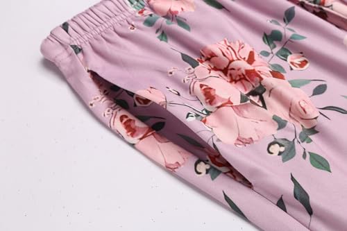 Ekouaer 3 PCS Capri Pajamas for Women Set Short Sleeve Pajama Sets Floral Pj Sets Soft Sleepwear with Pockets