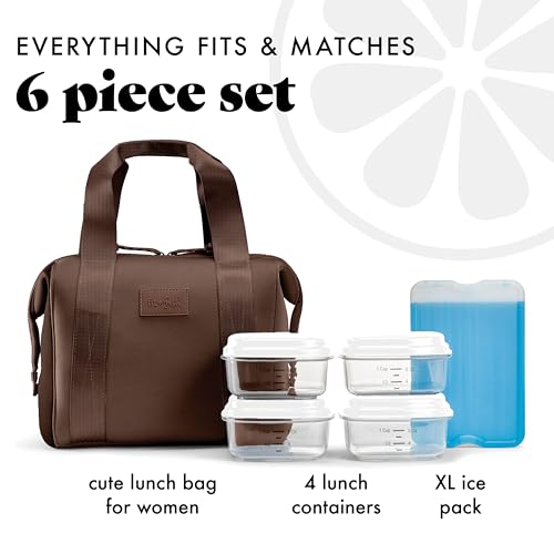 Fit & Fresh Remi Lunch Bag for Women Work – Neoprene Lunch Tote with Containers & Ice Pack, Reusable Meal Prep Lunch Box, ...