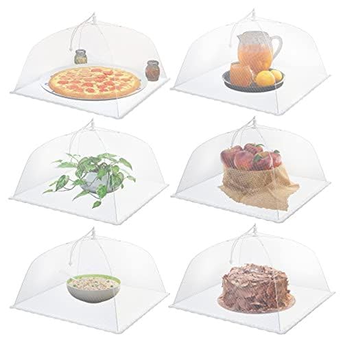 Simply Genius Pop-Up Mesh Food Covers - 17 x 17 in, White, 6 Pack, Large & Tall - Reusable & Collapsible Food Tents for Ou...