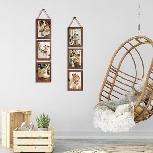 QUTREY 5x7 Collage Picture Frames, 6 Openings Hanging Photo Frame Set Display Vertical 5 by 7 inch Pictures for Wall Deco...