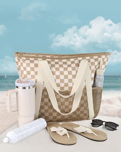 HOMESPON Beach Bag Large Waterproof Sandproof Tote for Women with Zipper and Mesh Pockets