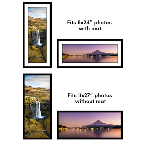 Americanflat 11x27 Picture Frame with Polished Plexiglass - Set of 2 - Use as 8x24 Frame with Mat or Display 11x27 Photo W...