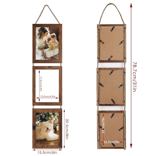 QUTREY 5x7 Collage Picture Frames, 6 Openings Hanging Photo Frame Set Display Vertical 5 by 7 inch Pictures for Wall Deco...
