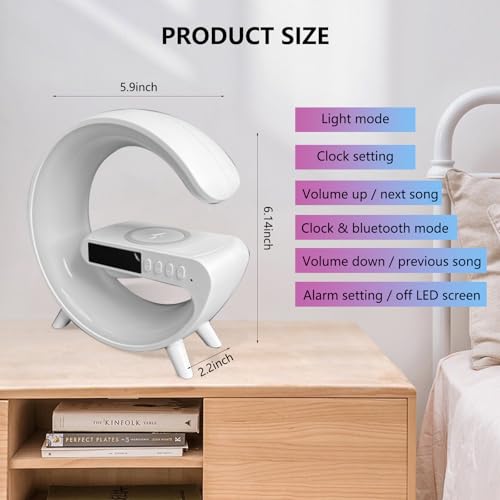 FuyoSegen Wireless Speaker Charger Light,LED Bedside Lamp 4-in-1 Alarm Clock,Mood Night Light,Speaker & Wireless Charger,S...