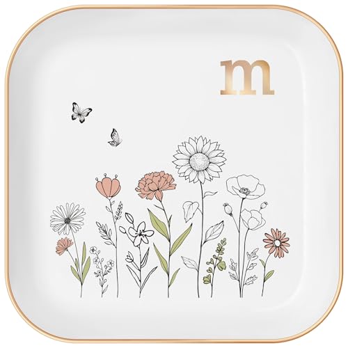 Gifts for Women – Initial Ring Dish with Floral Initial Design, Gift Boxed – Perfect Birthday Gifts for Mom, Girls, Best F...