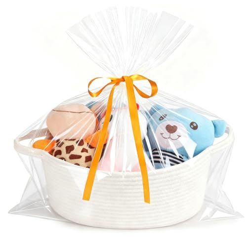 HOBASKET Small Woven Cotton Rope Basket for Gift with Bags and Ribbons, Durable Baskets for Christmas Halloween Gifts Empt...