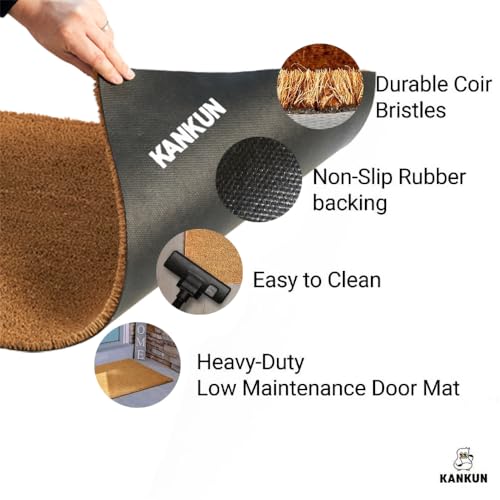 KANKUN Coco Coir Door Mat with Heavy Duty Backing, Welcome Doormat (17" x 30"), Doormat Entrance (Lavender Floral)