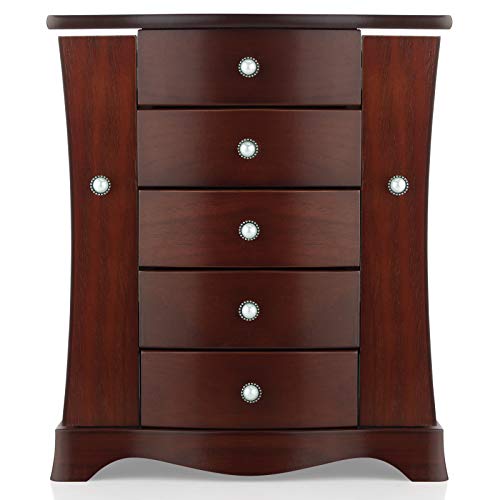 RR ROUND RICH DESIGN Jewelry Box - Made of Solid Wood with Tower Style 4 Drawers Organizer and 2 Separated Open Doors on 2...