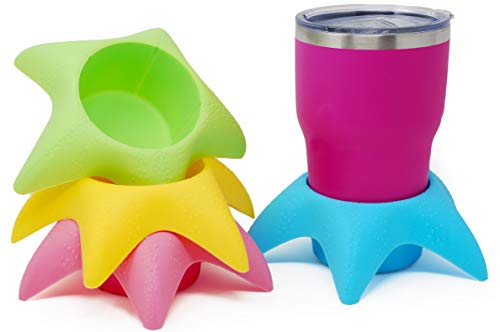 Island Genius Starfish 4-Pack Beach Cup Holders, Sand-Free Drink Holders, Beach Essentials for Family, Adults, Kids, Multi...