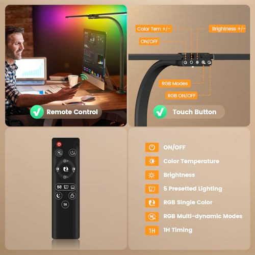 SIBRILLE Upgraded LED Desk Lamp for Home Office with RGB, Rotatable Computer Desk Light with Remote, Tall Table Lamp with ...