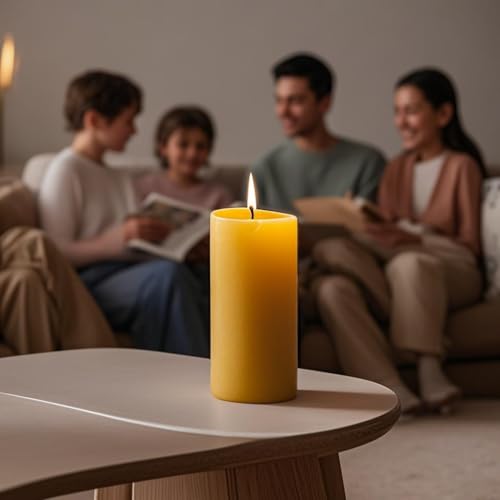 Natural Beeswax Candles 4 Packs, Beeswax Pillar Candles with 140 Hours Burn Time, Organic Emergency Candle Long Burning fo...