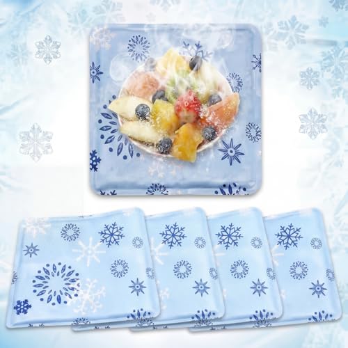 Reallnaive 4 Pcs Reusable Freezable Ice Mat for Buffet Table Chilled Serving Tray Party 9.8 x 9.8 Inches Charcuterie Coole...