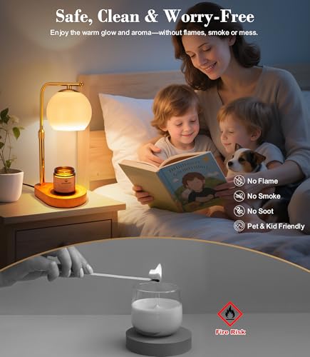 Nesscent Ivory Glass Candle Warmer Lamp Adjustable Height with Timer 2 4 8H Modern Wax Melt Warmer with Dimmer Wood Base I...