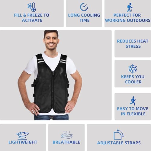 Cooling Vest for Men&Women, Reflective Ice Vest with 32 PCS Ice Packs, Cool Jacket for Hot Weather Summer Workout