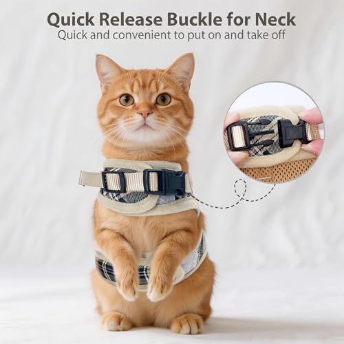 AIITLE Adjustable Bunny Harness & Leash Set - Soft Mesh Liner, Comfort Fit Plaid Pattern Vest with Magic Tape Design, Port...
