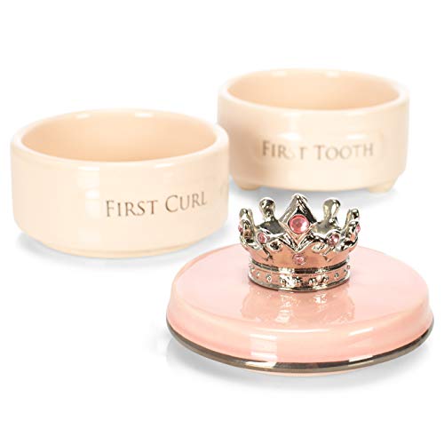 DEMDACO First Tooth and Curl Pink Ceramic Stoneware Children's Stackable Keepsake Box