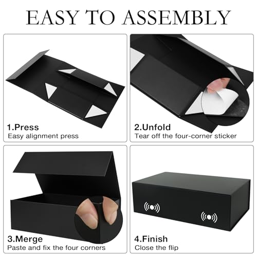 LFBOX Black Gift Box with Magnetic Lids 13.8x8.3x4.4 in, Large Bridesmaid Groomsman Proposal Boxes, Rectangle Storage Box ...