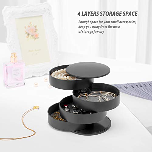 HengLiSam Jewelry Organizer, Small Jewelry Box Earring Holder for Women, Jewelry Storage Box 4-Layer Rotatable Jewelry Acc...