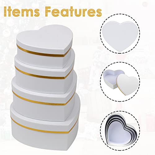 Oairse White Gift Boxes with Lids for Present Heart Shaped Flower Boxes for Arrangements Set of 4 Floral Gift Boxes for Br...