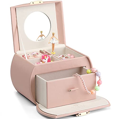 Vlando Kids Musical Jewelry Box for Girls with Drawer, Music Box with Ballerina and Stickers for Birthday Bedroom Decor, V...