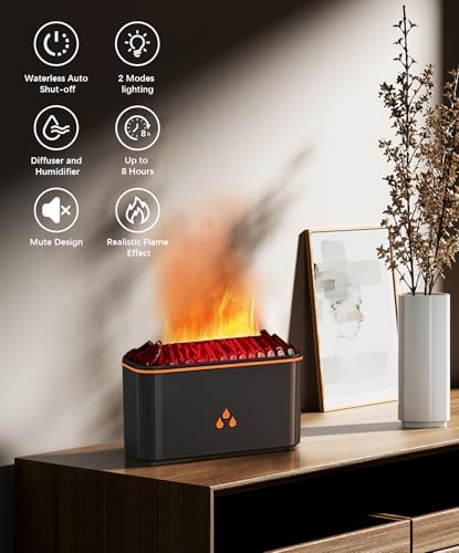 Essential Oil Diffuser, Flame Air Aromatherapy Diffuser, 7 Color Changing Light, Aromatherapy Humidifier with Auto Shut-Of...