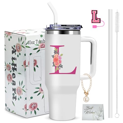 AiHeart 40oz Initial Tumbler,Personalized Gift for Women,Sister,Wife,Best Friend,Monogrammed Gifts for Birthday, Christma...