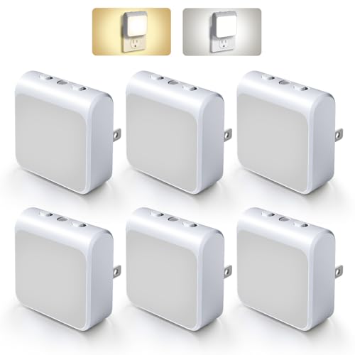 6-Pack Dimmable LED Night Lights Plug into Wall with Dusk to Dawn Sensor, 2 Color in 1 Plug in Night Light 30-60lm Brightn...