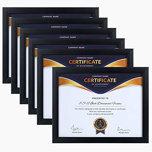 ELSKER&HOME 8.5x11 Picture Frame - Certificate Document Frame 6 Pack with Semi-Tempered Glass - Black Sturdy Wood Composit...