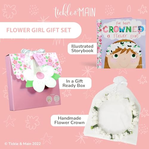 Tickle & Main Personalized Flower Girl Proposal Book & Crown Set - Silk Organza Floral Headband, Ages 1+ - Gift Box - Than...