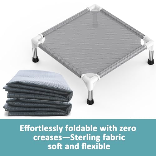 Elevated Dog Bed with Teslin Cooling Fabric - Lightweight Dog Cot for Small Dogs, Waterproof & Washable Breathable Mesh, R...