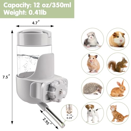 Depets Guinea Pig Water Bottle No Drip, 12 oz Small Animal Water Dispenser for Rabbit Hamster Rat Ferret Kitten, Top Refil...