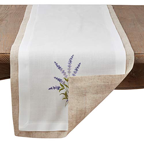 SARO LIFESTYLE 1984.I1672B Lavandula Collection Double Layer Lavender Runner 16" x 72" Ivory