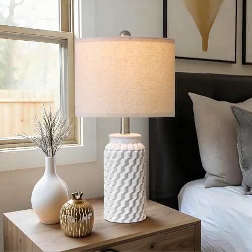 USumkky 20.5" White Modern Ceramic Bedside Lamp Set of 2 for Bedroom Decor Farmhouse Table Lamp for Living Room Office Dorm
