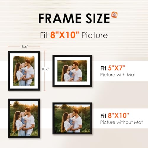 FIXSMITH 8x10 Picture Frame 1 Pack, Photo Frame with HD Plexiglass, Display Pictures 5x7 with Mat or 8x10 Without Mat, Pic...