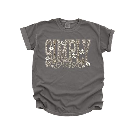 Simply Blessed Design - Womens Comfort Colors - Pepper Grey Leopard Print Floral Graphic Tee