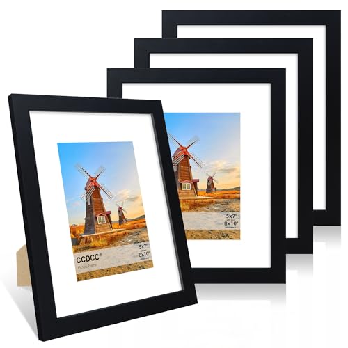 ccdcc 8x10 Picture Frame Set of 4, 8 x 10 Wood Photo Frames with Mat for 5x7, Wooden Frame with Real Glass Cover for Wall ...
