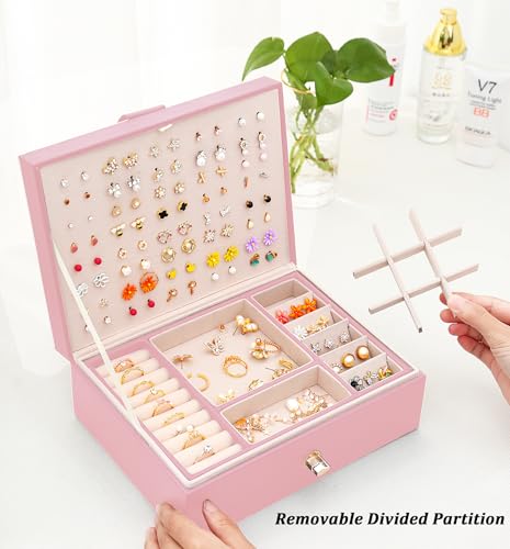 QBestry Girls Jewelry Box Earring Holder Organizer for Girls Earring Organizer Teen Jewelry Box Organizer for Girl Pink je...