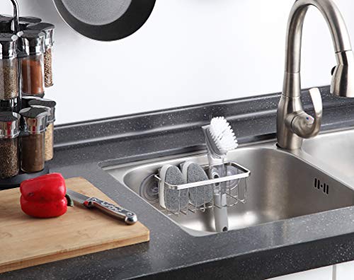 SunnyPoint NeverRust Deluxe Kitchen & Bathroom Sink Sponge Holder Organizer with Adhesive Mount - Additional Suction Cup I...