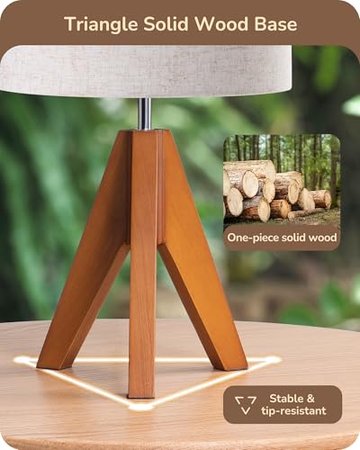 EDISHINE Tripod Table Lamp, Small Cute Bedside Lamp with Linen Beige Lampshade, Nightstand Lamp for Nursery, Bedroom, Kid ...