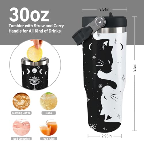 Ztuhjvy Cat Tumbler with Lid and Straw 30oz Stainless Steel Cute Water Bottle Cup Funny Cat Gifts for Women
