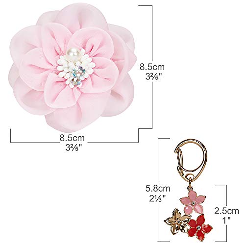 Blueberry Pet Princess Accessory Set of Floral Collar Accessory and Pedant for Dogs & Cats, Pink Flower Decor and Pendant