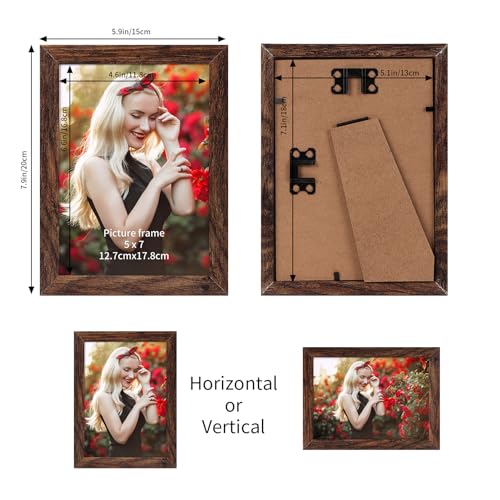 PETAFLOP Wooden Bulk 5x7 Picture Frame Set of 18, Rustic Brown Photo Frames Fits 5 by 7 for Wall or Tabletop Display