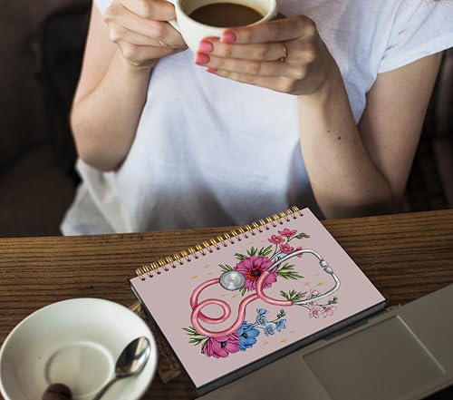WNAGT Floral Stethoscope Nurse Spiral Notebook Journal 5.5x8.3, Nurse Appreciation Gifts for Women, Nursing Medical Office...