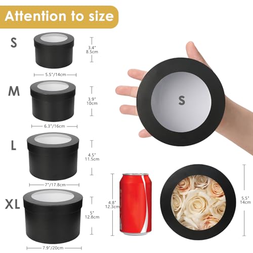 Flower Boxes for Arrangements Nesting Round Gift Boxes with Clear Lids Black Round Boxes for Flowers Set of 4 Assorted Siz...