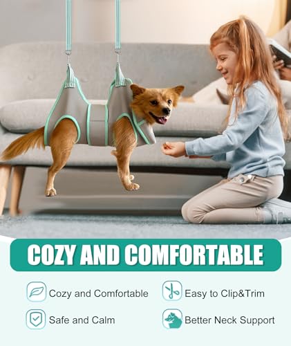 Kkiimatt Dog Grooming Hammock Harness, Small Dog Groming Sling, Gray Dog Hanging Harness for Nail Trimming,Dog Nail Clippi...