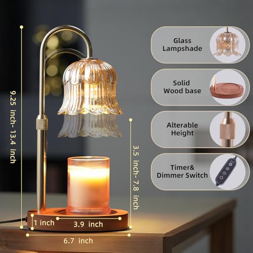 Candle Warmer Lamp with Timer: Adjustable Dimmable Height Adjustable Warming - Flower Shape Wax Lamp Jar Candles No Flame ...