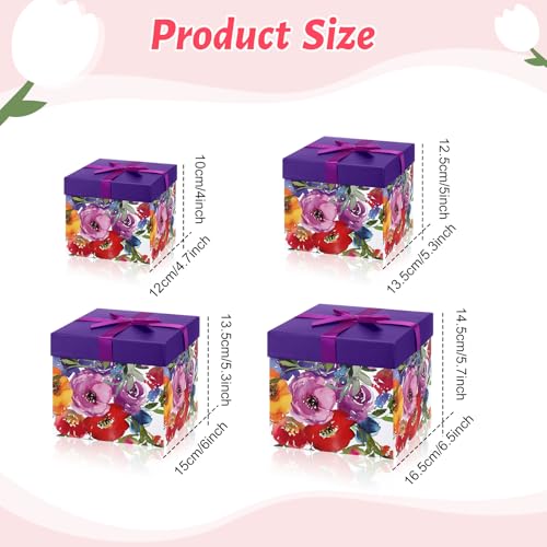 Cholemy 4 Pcs Spring Floral Gift Box with Lid for Present Decorative Nesting Squared Cardboard Storage Box for Birthday We...