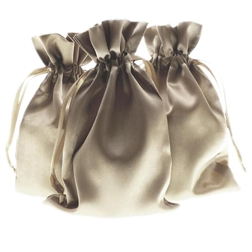 Knitial 50 Pack 3" x 4" Champagne Satin Gift Bags with Drawstring, Mini Jewelry Pouches, Wedding Favor Bags for Baby Showe...